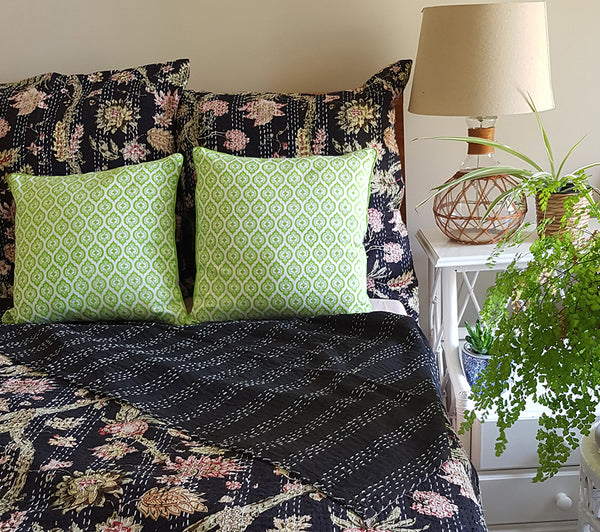 Black Tropical Garden Kantha Sham