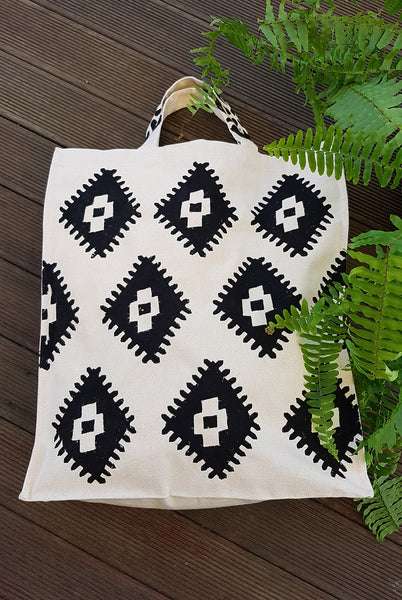 Aztec Black & Cream Canvas Tote Bag