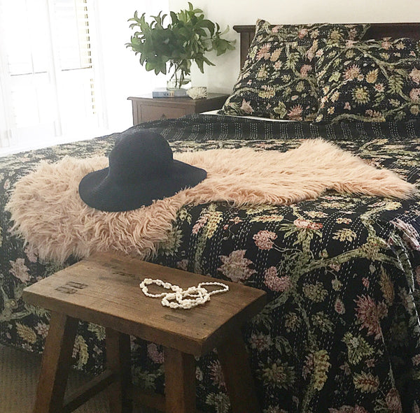 Black Tropical Garden Kantha Sham