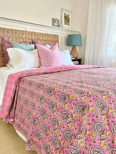 Rajput Palace Pink Teal Bedspread / Throw KB5