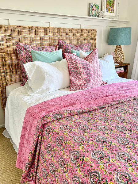 Rajput Palace Pink Teal Bedspread Throw KB5 - Main Image