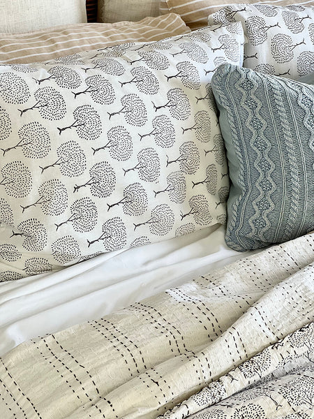 Off White Tree Block printed Pillowcase PC2