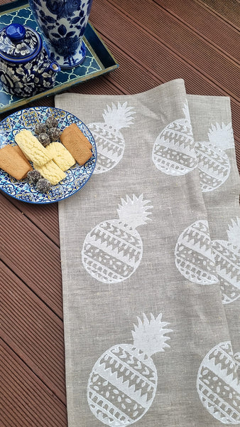 Off White Pineapples Linen Teatowel