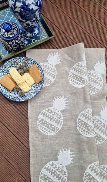 Off White Pineapples Linen Teatowel
