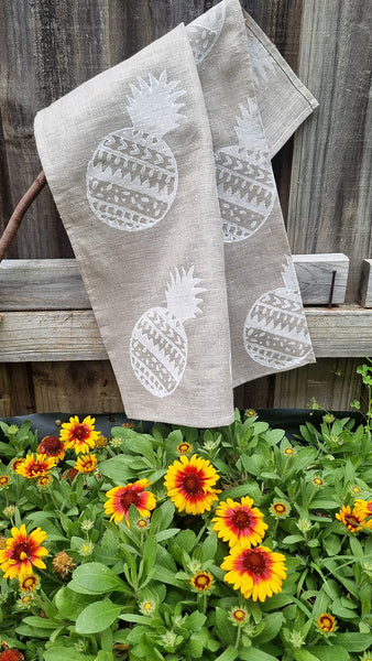 Off White Pineapples Linen Teatowel