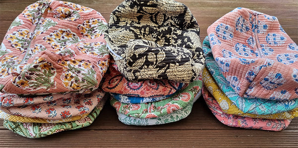 Buff Pink Floral Buti Block Printed Toiletry Travel Pouch / Case