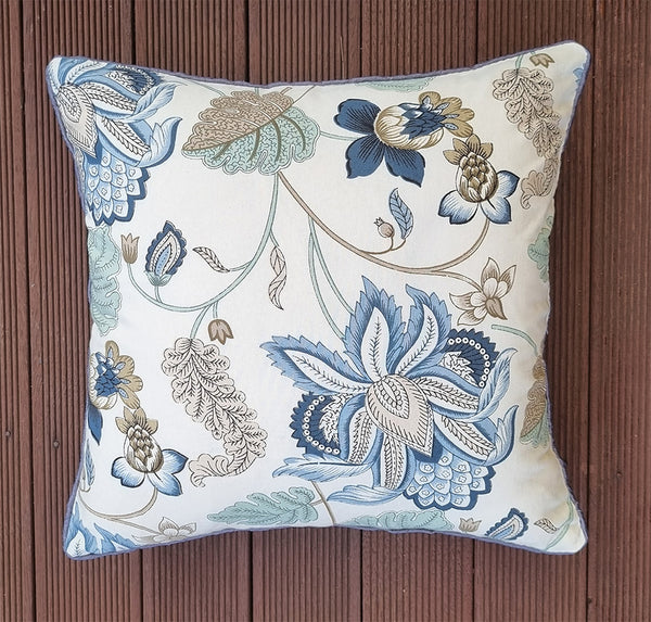 BLUE WHITE FLORAL CHINTZ CUSHION