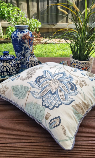 BLUE WHITE FLORAL CHINTZ CUSHION