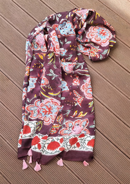 Chocolate Multicoloured Floral Chintz Stole