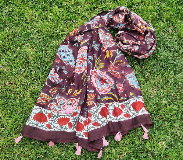 Chocolate Multicoloured Floral Chintz Stole