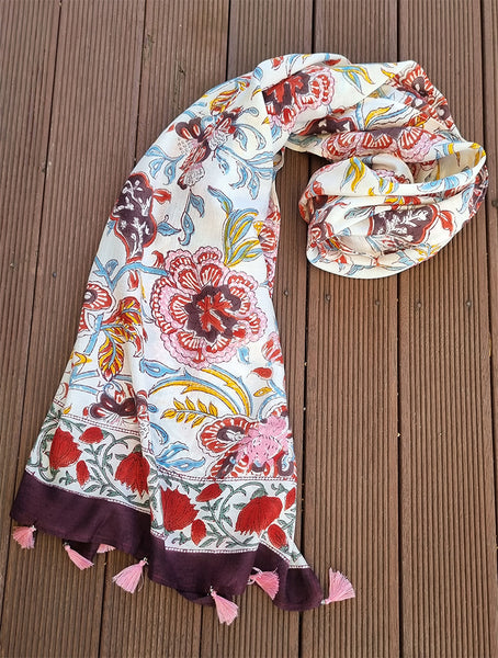 Cream Multicoloured Floral Chintz Stole