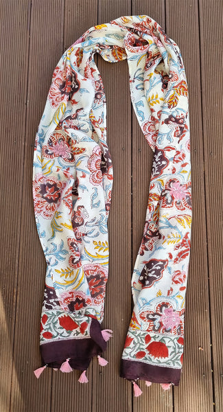 Cream Multicoloured Floral Chintz Stole