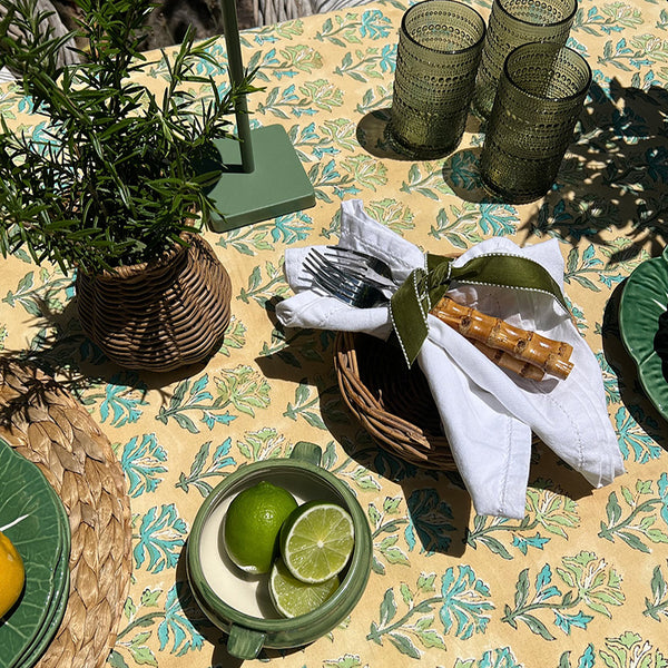 Mustard Yellow Teal Floral Tablecloth MYTBTB11