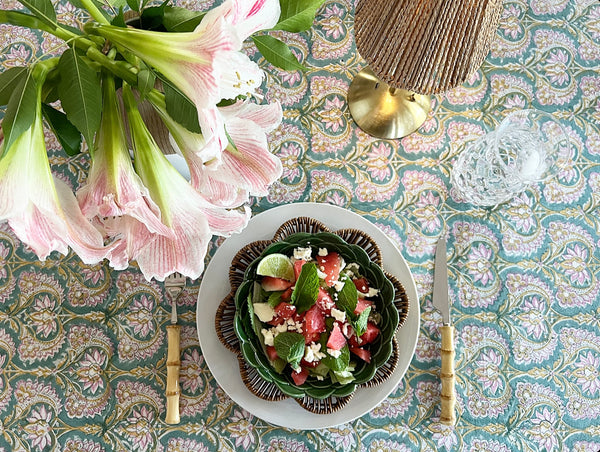 Green Pink Lotus Floral Tablecloth GPLBTB12