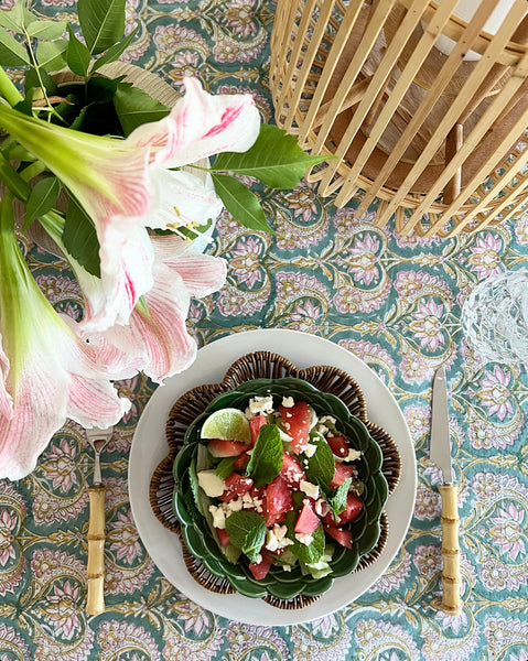 Green Pink Lotus Floral Tablecloth GPLBTB12