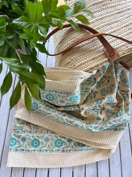 Mustard Yellow Teal Floral Tablecloth MYTBTB11