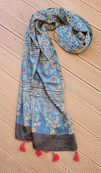 Indigo Brick Ajrak Indian Mosaic Stole