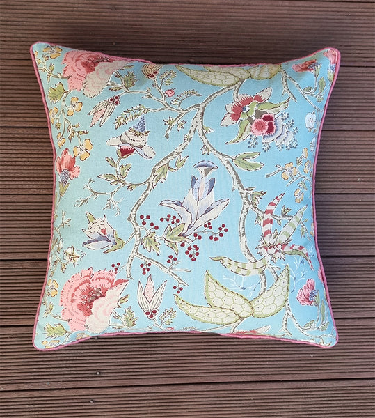 LIGHT AQUA PARADISE FLORAL CUSHION