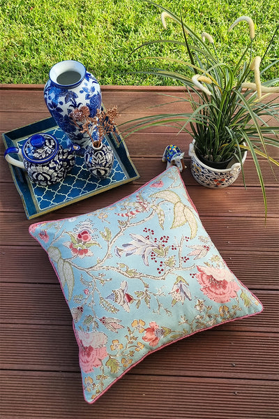 LIGHT AQUA PARADISE FLORAL CUSHION