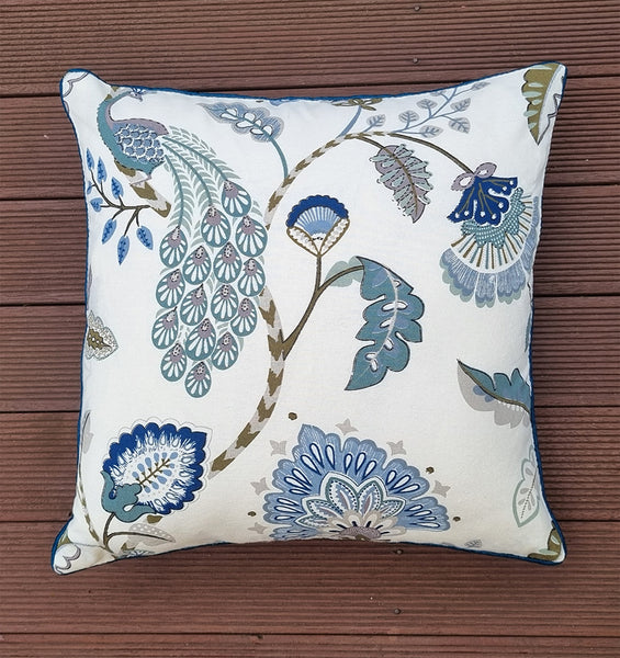 PEACOCK BLUE WHITE FLORAL CUSHION