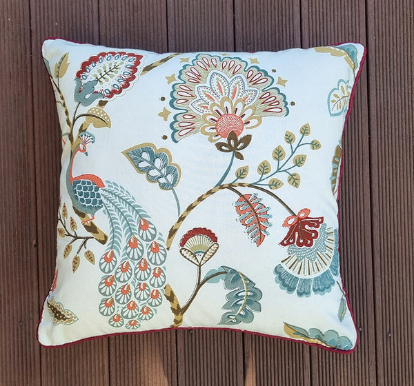 PEACOCK CREAM BRICK FLORAL CUSHION