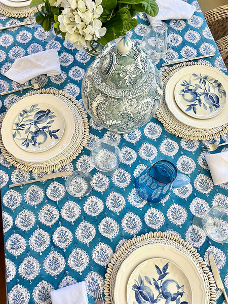 Teal Decorative Leaf Tablecloth TDLBTB10