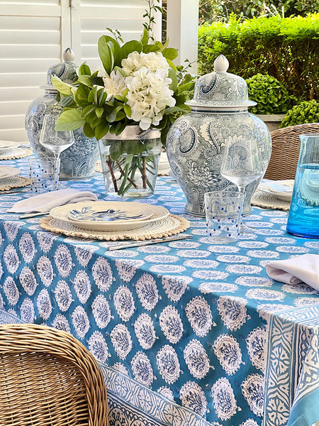 Teal Decorative Leaf Tablecloth TDLBTB10
