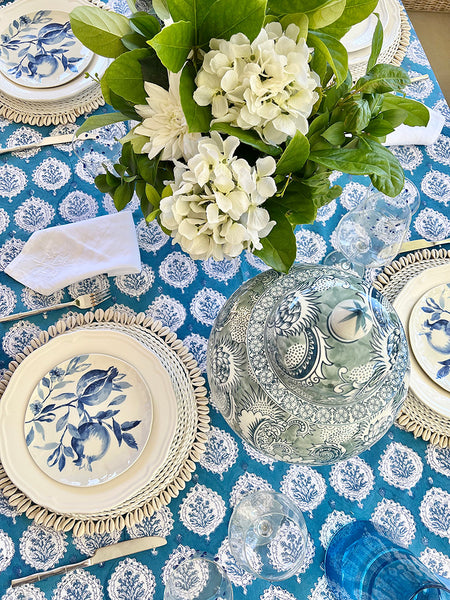 Teal Decorative Leaf Tablecloth TDLBTB10