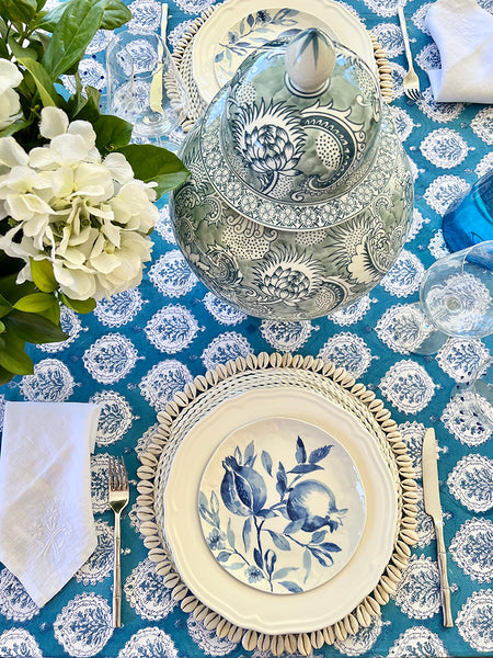 Teal Decorative Leaf Tablecloth TDLBTB10