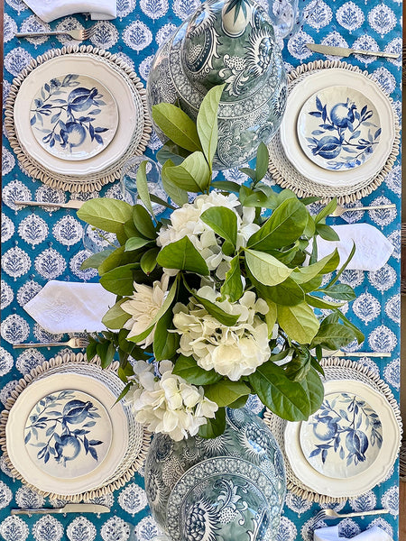 Teal Decorative Leaf Tablecloth TDLBTB10