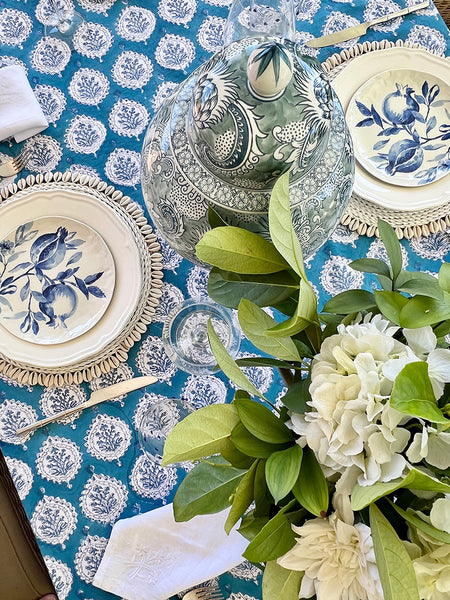 Teal Decorative Leaf Tablecloth TDLBTB10