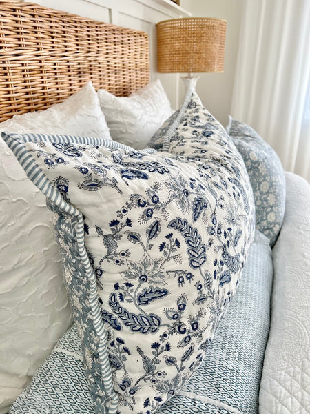 Blue White Floral Chintz Pillowcase