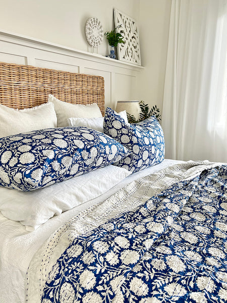 Cobalt Blue Chrysanthemum Queen/King Size Kantha Coverlet / Bedspread 230cmx267cm (Copy)