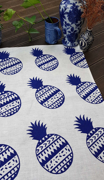 Blue White Pineapple Linen Teatowel