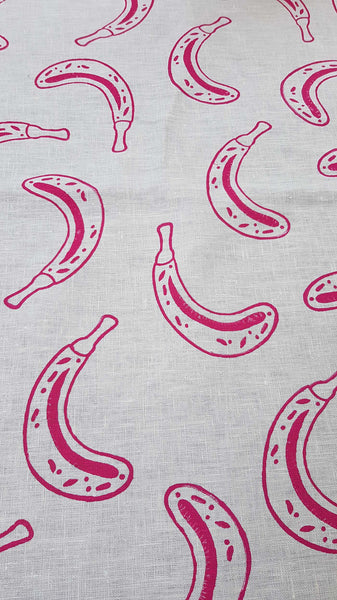 Bananas in Pink Linen Teatowel