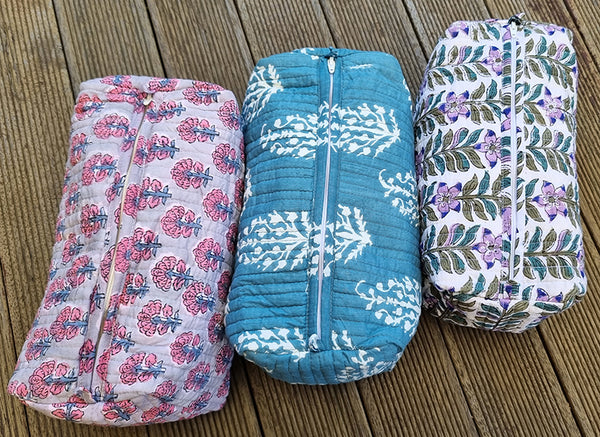 Purple Teal Block Printed Toiletry Pouch / Bag