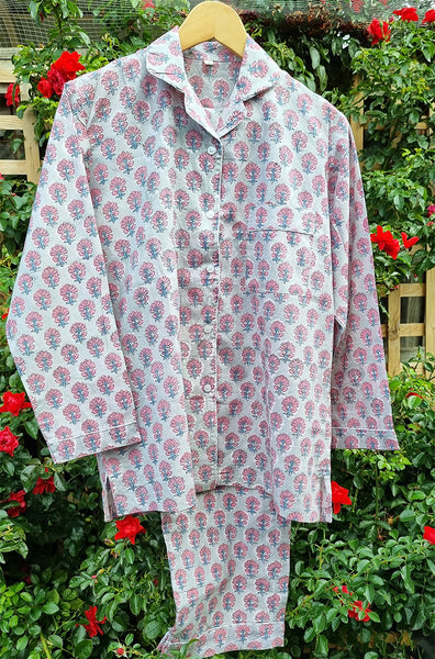 Shell Pink/ Grey Jaipur Floral Buti Pyjama Set