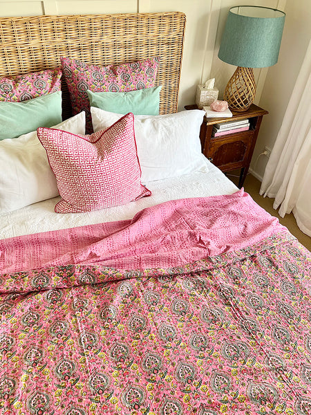 Rajput Palace Pink Teal Bedspread / Throw KB5