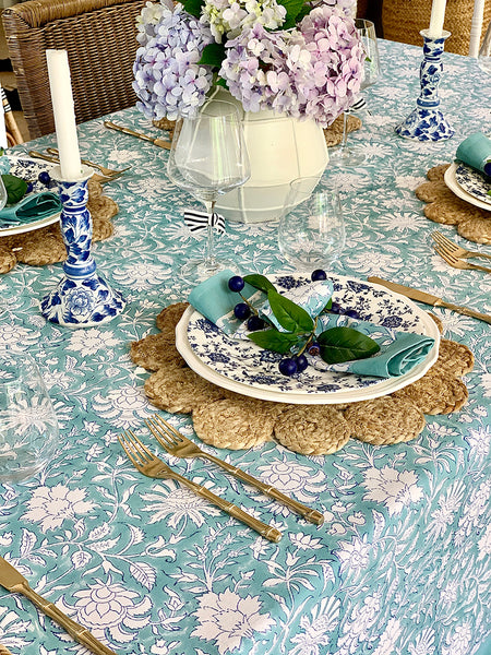 William Morris Teal Floral Tablecloth TB1
