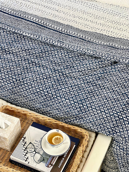 Indigo Floral Buti Kantha Bedspread KB7