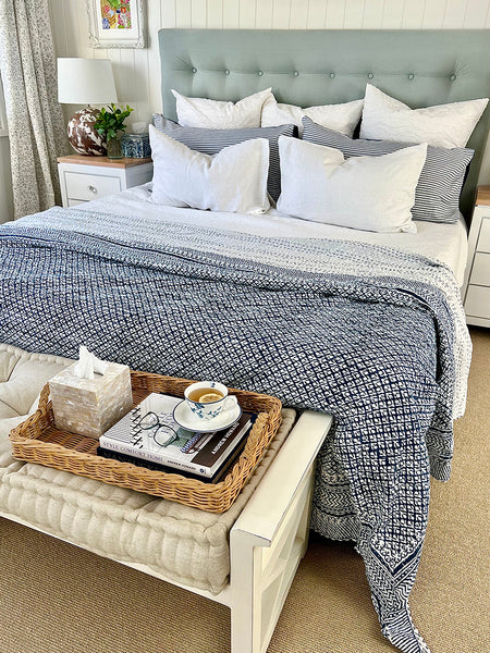 Indigo Floral Buti Kantha Bedspread KB7