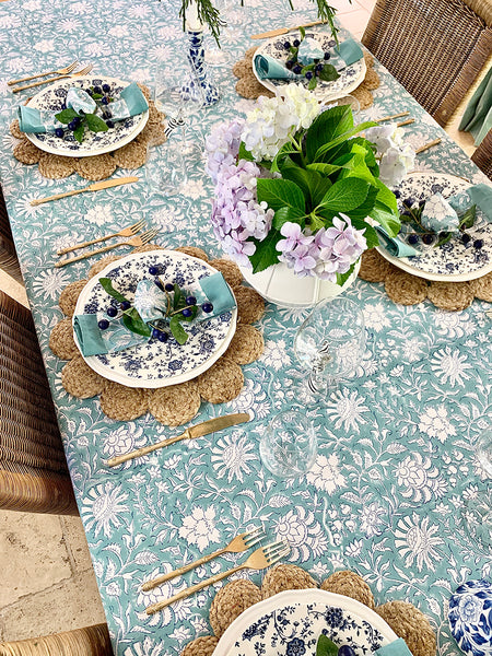 William Morris Teal Floral Tablecloth TB1